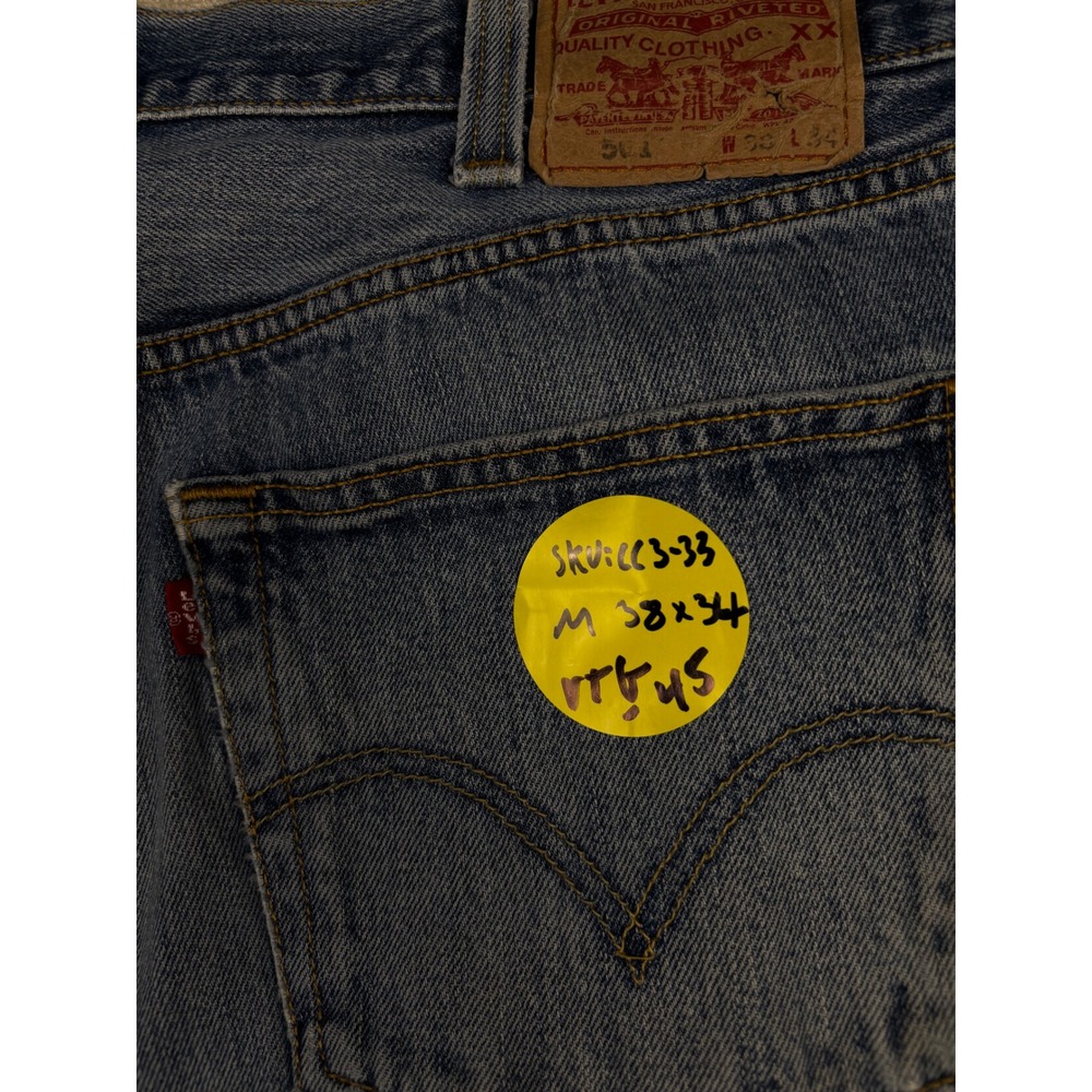 Vintage Levis 501 Mens 36x30 Jeans Light Distress Festival Faded Denim - Picture 13 of 13